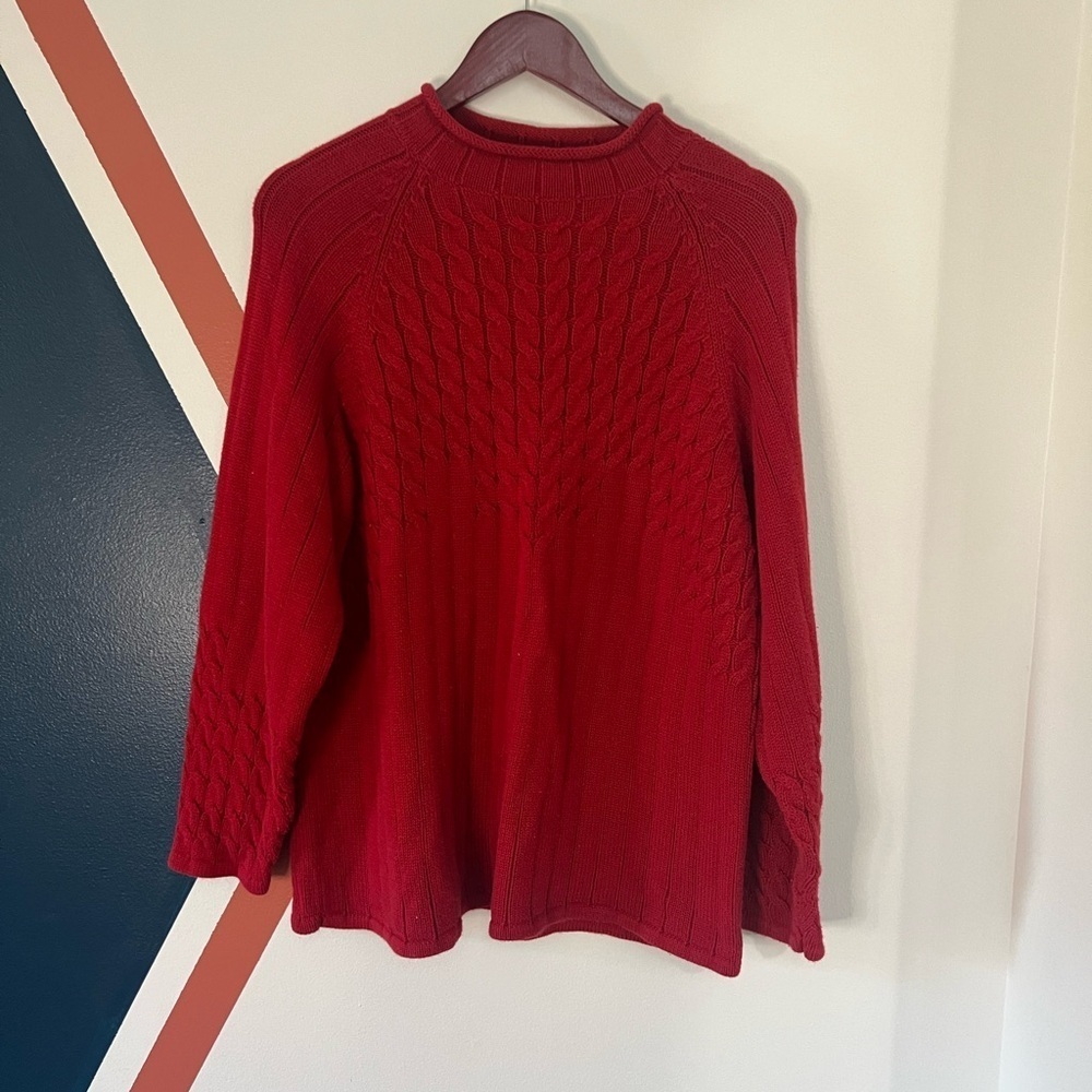 Fashion Bug Vintage Roll Neck Fisherman Cabin Core Red Knit Sweater